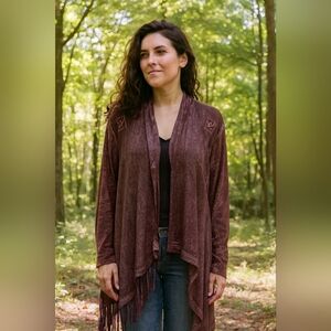 WRANGLER Burgundy‎ western L Cotton Knit 3 In One Cardigan Sweater Duster (#373)